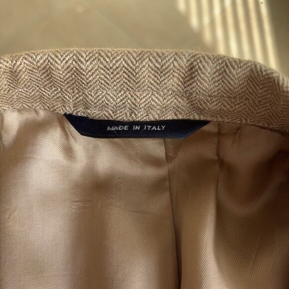 Brooks Brothers Silk Linen Wool Blazer Men's Size 44S Beige Herringbone - Picture 9 of 9